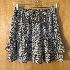 Sienna Sky Slate Blue & Off-White Floral Mini Skirt